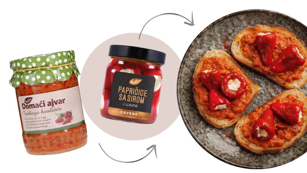 Papričice punjene sirom uz prepečeni hljeb i ajvar