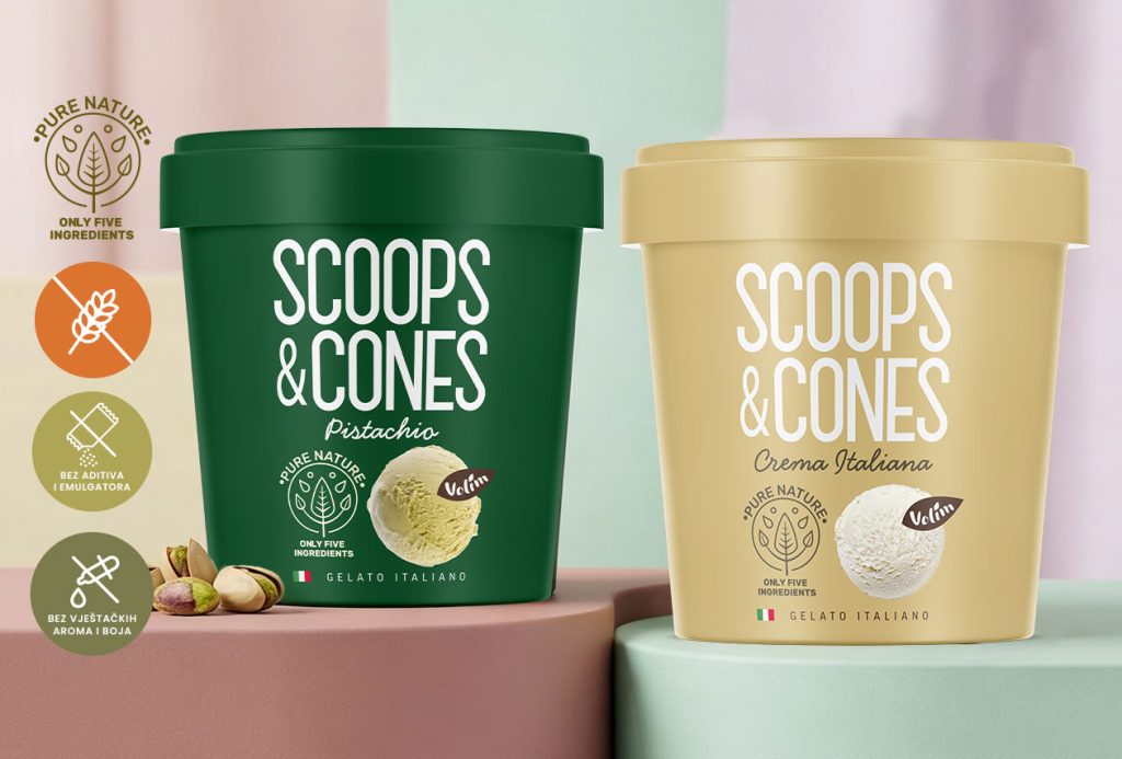 Scoops&Cones Crema Italiana i Pistachio sladoledi sa samo 5 prirodnih sastojaka