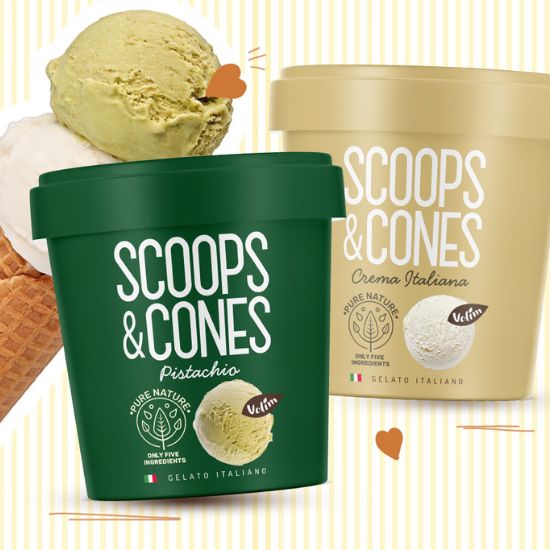 Scoops&Cones Crema Italiana i Pistachio sladoledi sa samo 5 prirodnih sastojaka